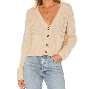 Lovers & Friends Caroline Ribbed Cardigan Sz S Tan Minimalist Cozy Luxury Chic